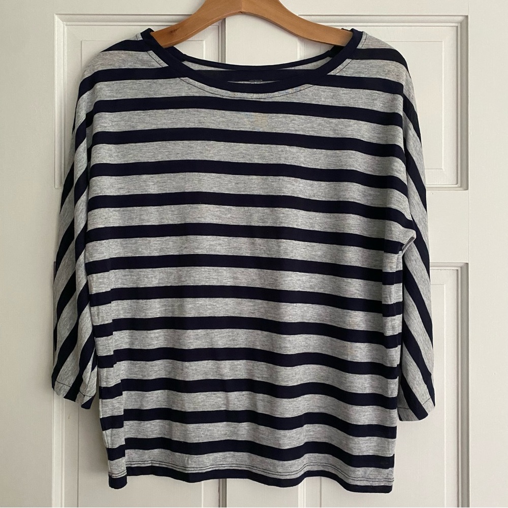 **3 for $20!!** LOFT Striped 3/4 Sleeve Shirt Gray Navy Blue Medium Petite